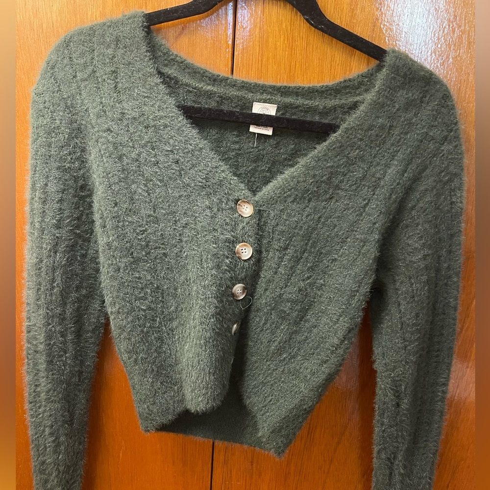Urban Outfitters dark green fuzzy cardigan